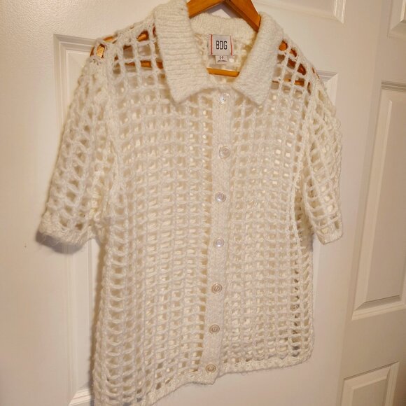 Urban Outfitters BDG Open Knit Button Down Knit Top Sweater Short Sleeve Preppy - Picture 1 of 6